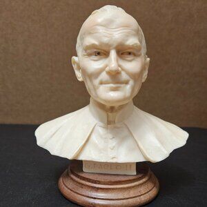 A. Santini Bust of Pope John Paul II on a Wood Base